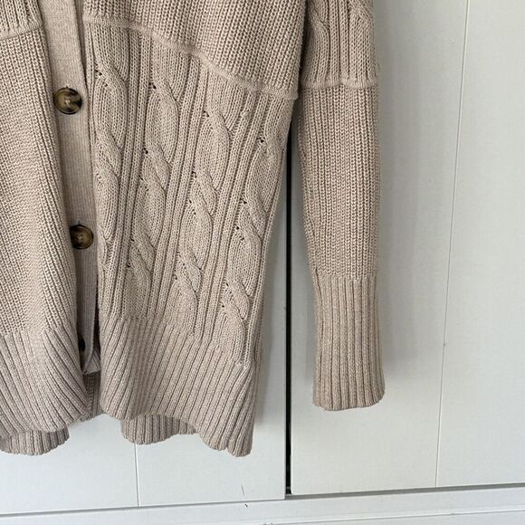 Joie Cardigan Sweater Size Small Cable Knit Oatmeal Cotton Tunic Classic Preppy - Picture 2 of 6